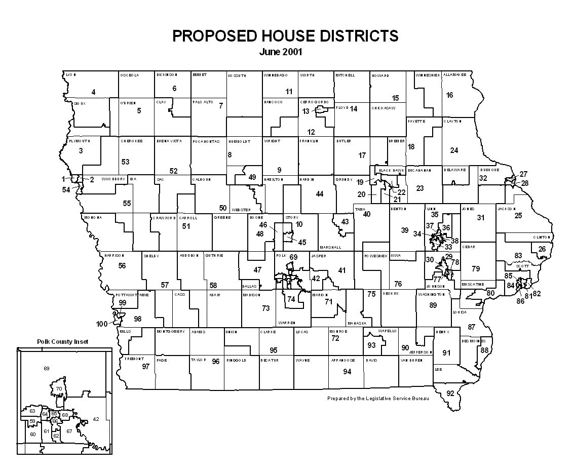 [Iowa Map with 100 proposed house districts]
