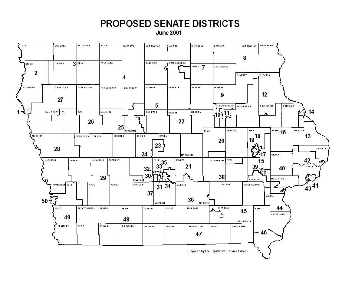 [Iowa Map with 50 proposed senate districts]